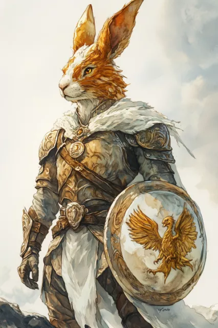 cbowofrivia_A_male_humanoid_hare_paladin_stands_atop_a_sun-kiss_e92d0837-0889-462f-ab89-5f2f2113683d